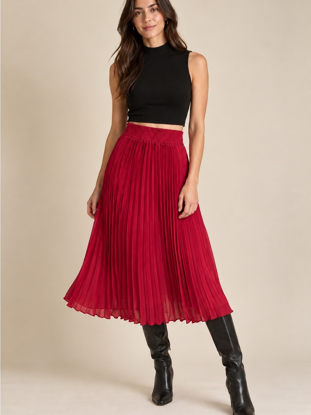 Banana Republic Pleated Midi Skirt in Red - Small